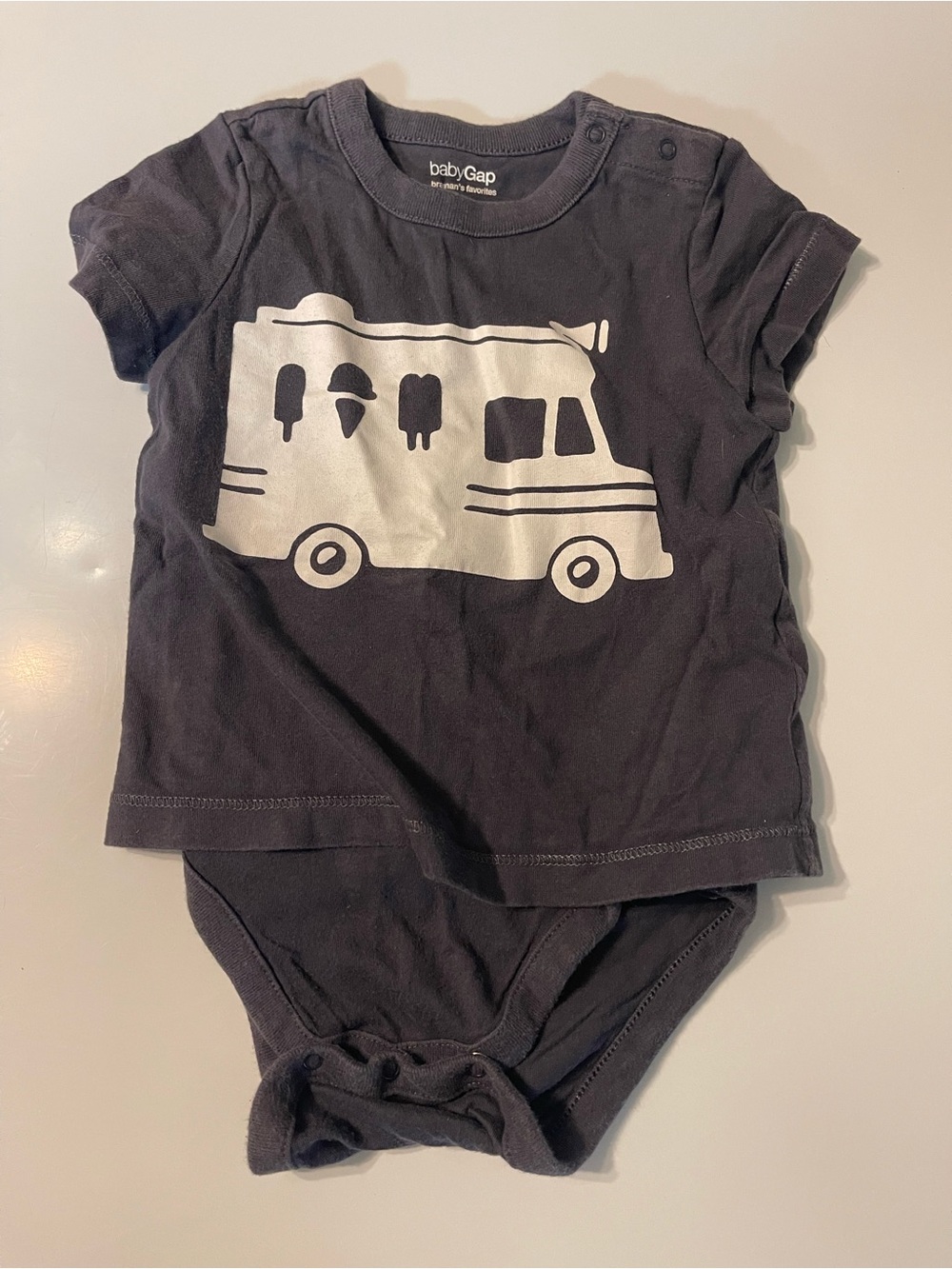 GAP Black Baby Short-Sleeve Onesie with White Ice Cream Truck Print